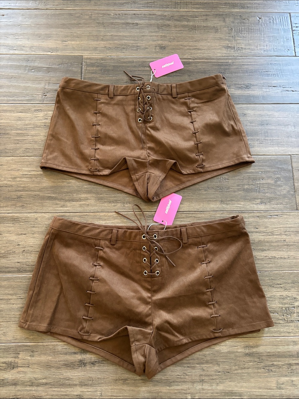 Edikted Brown Lace-Up Suede-Look Women's Shorts
